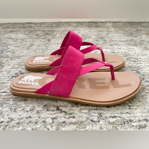 New Sorel Ella II Easy Sandals Flip Flops Size 10.5 Pink Suede Womens - Picture 2 of 9